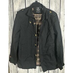 Wantdo Military Field Jacket Lined Barn Chore Coat‎ Black Mens Large Button Zip